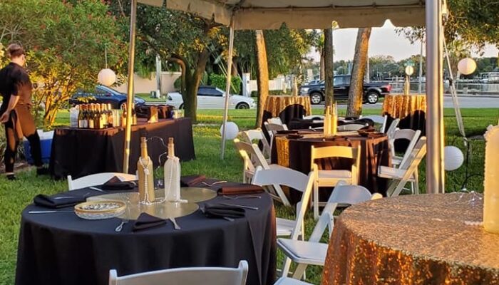 Tent and Tables on the Lawn at the St Petersburg Woman's Club in Florida